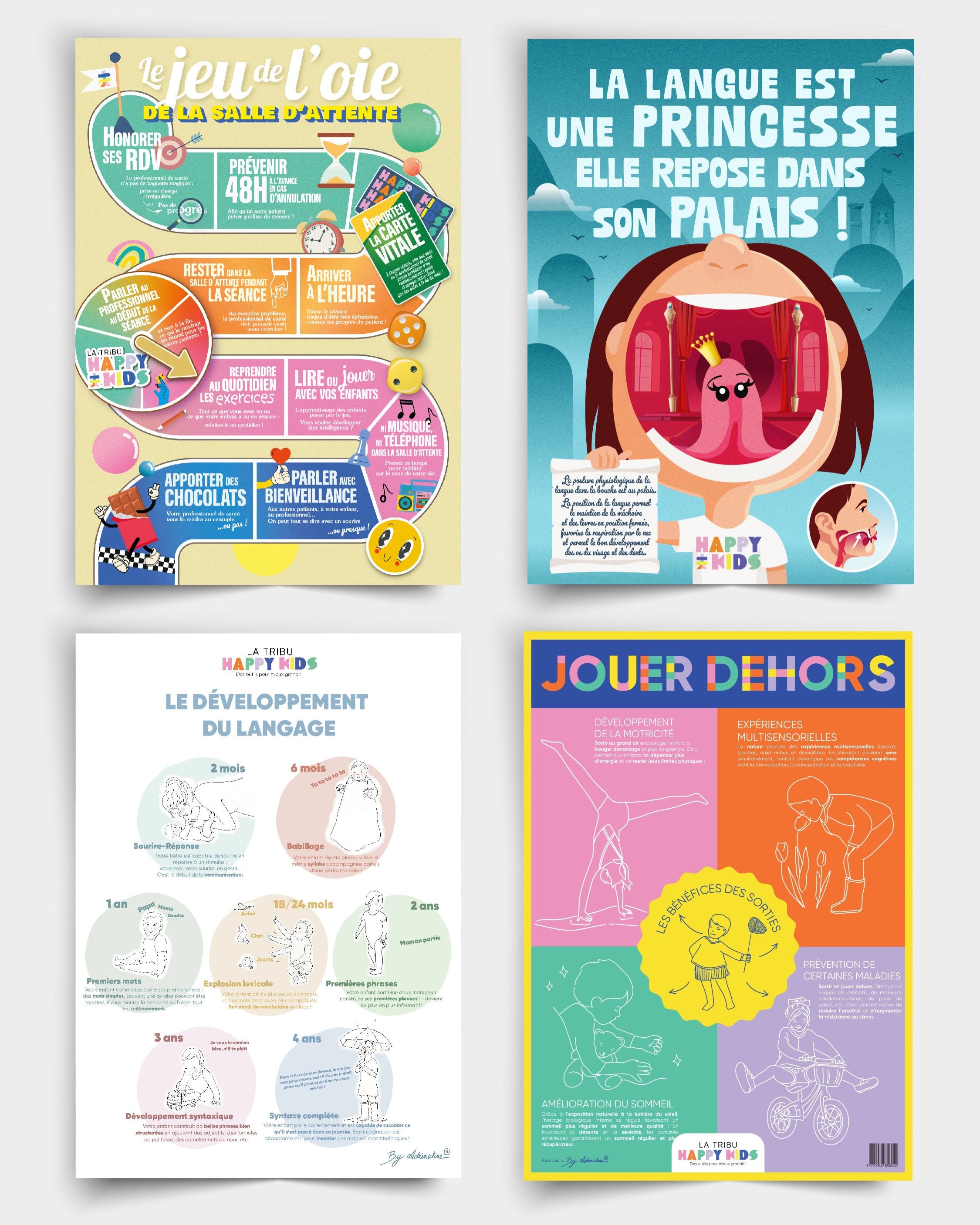 Les 4 affiches de prévention de La Tribu Happy Kids